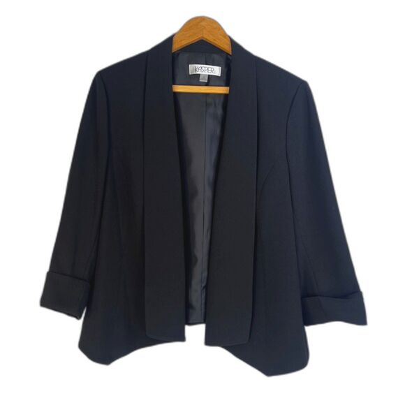 Kasper Black Basic Neutral Office Work Career Blazer Open Front Dressy Size 14 - Picture 1 of 10